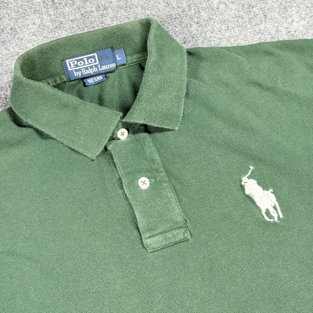 Polo Ralph Lauren Green Classic Fit Polo Shirt Mens L Big Pony *FLAWS*